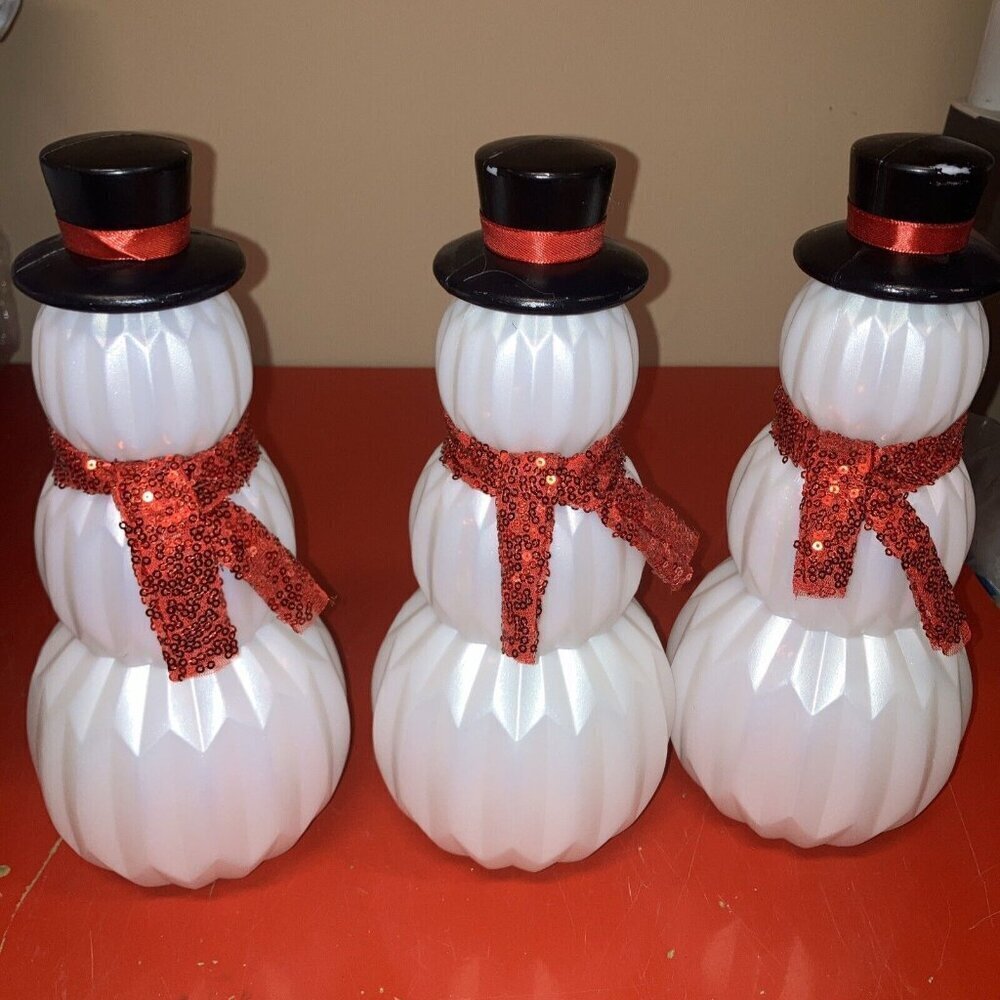 Snowman Decor Set Of 3pcs Plastic Material with Attached Hat. New